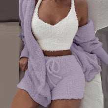 Load image into Gallery viewer, Women Tracksuit Plush 3 Pieces Set Sweatpants Sweatshirts Sweatsuits Jacket Crop Top Shorts Suit Sports Suit Jogging Femme