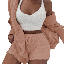 Load image into Gallery viewer, Women Tracksuit Plush 3 Pieces Set Sweatpants Sweatshirts Sweatsuits Jacket Crop Top Shorts Suit Sports Suit Jogging Femme