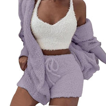 Load image into Gallery viewer, Women Tracksuit Plush 3 Pieces Set Sweatpants Sweatshirts Sweatsuits Jacket Crop Top Shorts Suit Sports Suit Jogging Femme