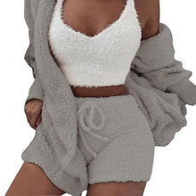 Load image into Gallery viewer, Women Tracksuit Plush 3 Pieces Set Sweatpants Sweatshirts Sweatsuits Jacket Crop Top Shorts Suit Sports Suit Jogging Femme