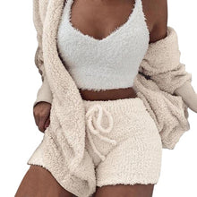 Load image into Gallery viewer, Women Tracksuit Plush 3 Pieces Set Sweatpants Sweatshirts Sweatsuits Jacket Crop Top Shorts Suit Sports Suit Jogging Femme