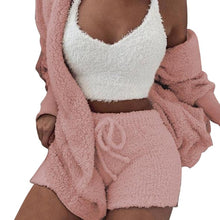 Load image into Gallery viewer, Women Tracksuit Plush 3 Pieces Set Sweatpants Sweatshirts Sweatsuits Jacket Crop Top Shorts Suit Sports Suit Jogging Femme